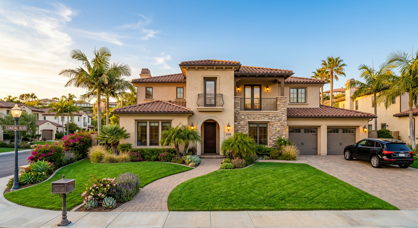 Beautiful home with manicured lawn